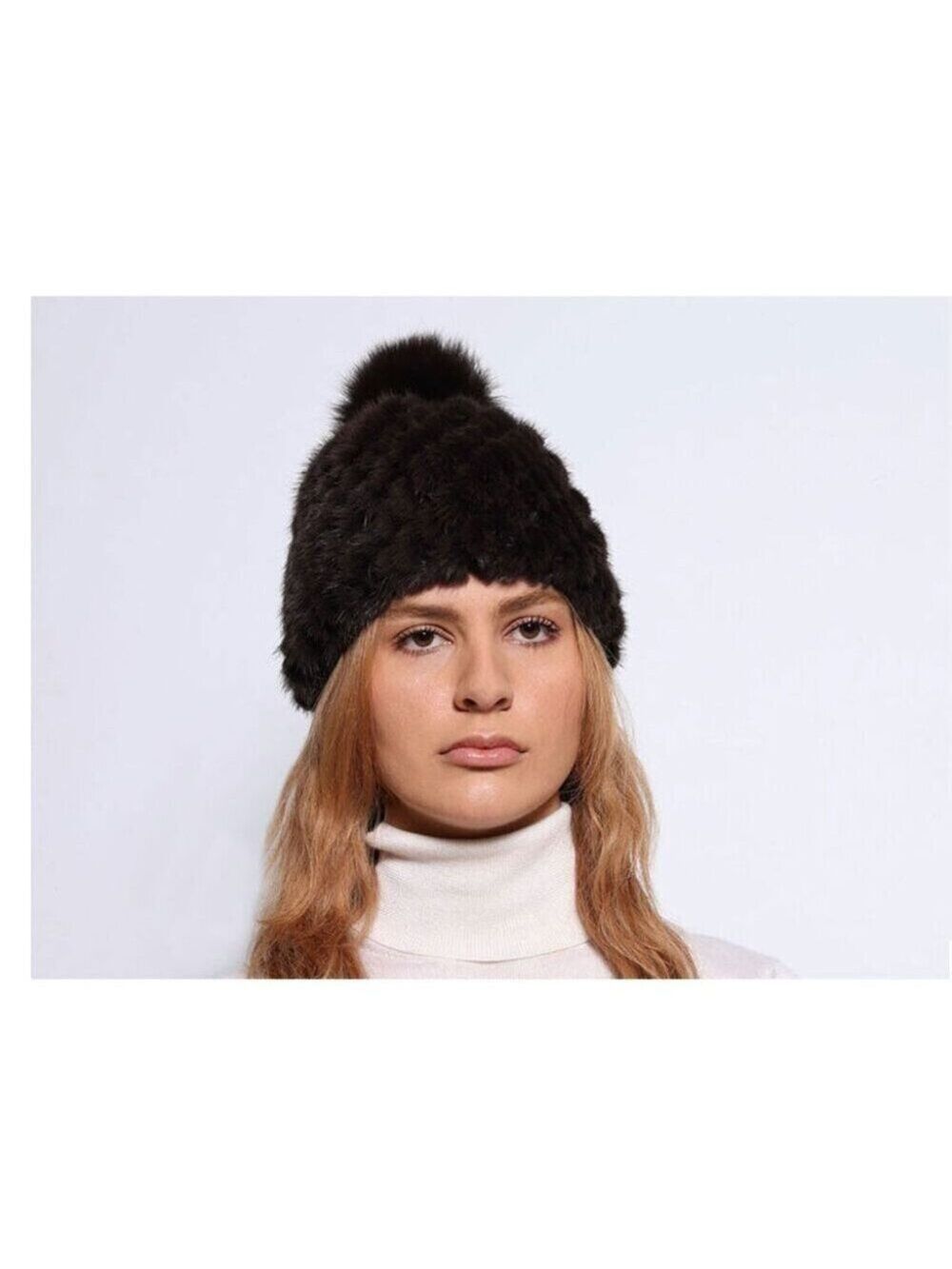 NWT Pologeorgis Shearling Hat with Pom Black